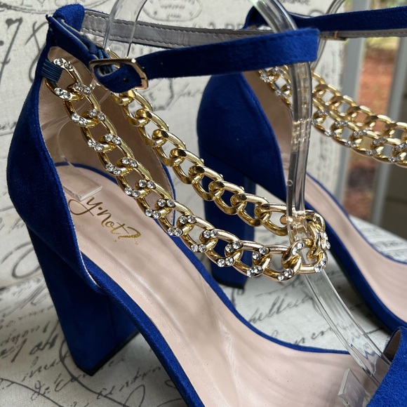 Y-not? Cobalt Blue Gold Chain High Heels (Never Worn) - Picture 3 of 9